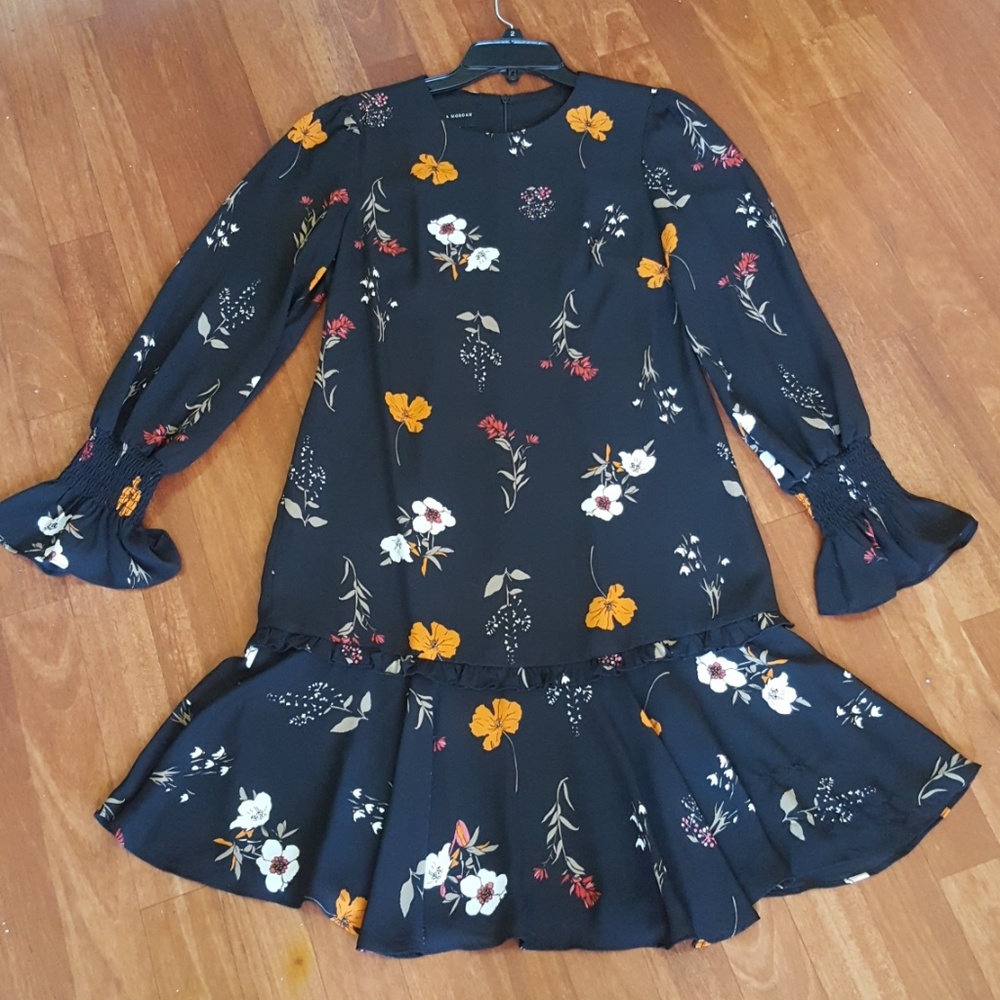 Black Long Sleeve Floral Dress